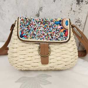 Beaded Woven Straw Tote <b>Bag</b> Crossbody Shoulder Handbag Flap Purse Lightweight Portable <b>Large</b> Capacity Anti-Theft for <b>Beach</b> - Product Image 3