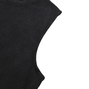 Débardeur Homme Noir Sans Manches Col Rond Tricoté Décontracté à Ourlet Effiloché Couleur Unie Style Col Rond - Product Image 3