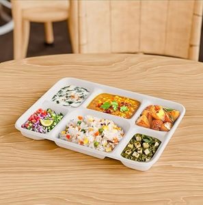 Assiettes jetables à 6 compartiments en bagasse pour pique-niques, camping et événements culinaires en plein air, idéales pour la livraison de repas en restaurant 2026 - Product Image 1