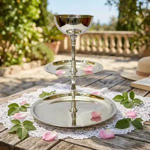Support de service de luxe en argent à 3 niveaux, support à gâteau en métal, plateau à desserts, cupcakes, pâtisseries, fruits, en-cas pour la maison, les fêtes, les mariages - Product Image 5