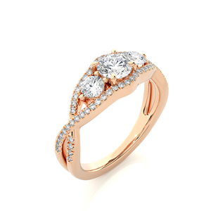 Bague de fiançailles classique unisexe AMBER JEWELS T-1203 en or massif 18 carats avec trois pierres naturelles, plaqué rhodium, taille brillant, sertie à griffes - Product Image 5