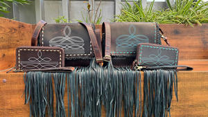 Nuevo diseñador Boot Stitch cuero genuino flecos bandolera y bota Stitch cuero genuino cremallera muñequera embrague conjunto para mujer - Product Image 4