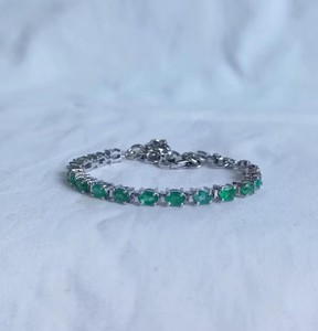 Natural Emerald Charm Tennis <b>Bracelet</b> Sterling Silver White Gold Plated Luxury Green Gemstone Women's Wedding & Anniversary Gift - Product Image 1