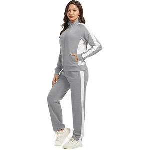 Ensemble de survêtement pour femme en mélange polyester-coton, coupe décontractée, veste à épaules tombantes, pantalon large, style streetwear - Product Image 5