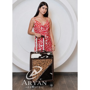 New Arrival Western Style Hand <b>Tooled</b> Cow Leather Rolling Suitcase Designer Luggage Carry Travel <b>Case</b> with 360° Spinner Wheels - Product Image 1