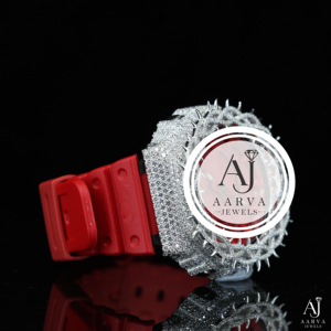AARVA JEWELS Luxury Diamond Watch Stainless Steel Case Red <b>Rubber</b> Band Analog Quartz 45mm Round Dial Sapphire Crystal - Product Image 3