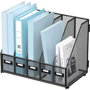 Portariviste da Scrivania in Metallo Nero con 5 Scomparti Verticali, Organizzatore per Ufficio e Spazio di Lavoro Domestico - Product Image 1