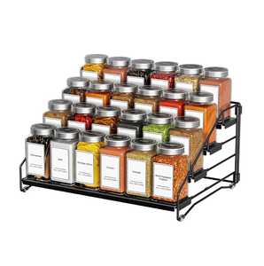 Tier Black Metal <b>Spice</b> <b>Rack</b> Organizer Inclined Large Capacity <b>Kitchen</b> Countertop Seasoning Bottle Storage Display Holder - Product Image 5