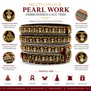 Bordure en dentelle brodée avec perles de design, bordure décorative multicolore pour vêtements ethniques, couture et projets d'artisanat - Product Image 6
