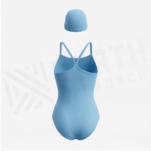 North Approach Women's One Piece Swimsuit Crossed Halter Solid Blue Quick Dry Swimwear - Product Image 3