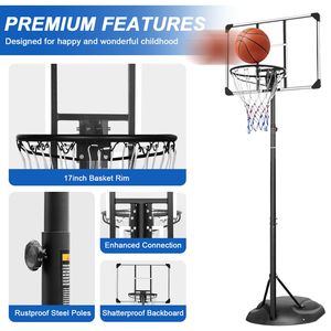 Sistema de Canasta de Baloncesto Portátil, Soporte Ajustable de 7.5 pies/9.2 pies/32 Pulgadas con Ruedas, Equipo para Cancha Interior para Jóvenes y Adultos - Product Image 3
