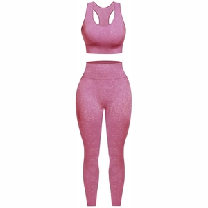 Hot Selling Women's High Waist Peach Sports Shorts Set Breathable Yoga Training Running Fitness <b>Bra</b> Halter Neck Beauty Plus Size - Product Image 1