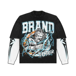 Oversized 100% Cotton Graphic Boxy Tee Double Layer Long Sleeve Shirts for Men Heavy Cotton over Size Boxy Double Layer <b>T</b>-Shirts - Product Image 2