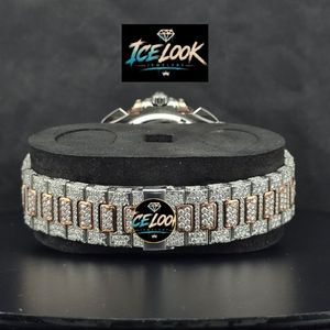 นาฬิกาข้อมือหรูหราดีไซน์ Ice Look หน้าปัดประดับเพชรคิวบิกเซอร์โคเนีย ควอตซ์ คริสตัลแซฟไฟร์ สายสแตนเลสสตีล ขนาด 20 มม. 10 มม. โครโนกราฟ สำหรับทั้งชายและหญิง - Product Image 2