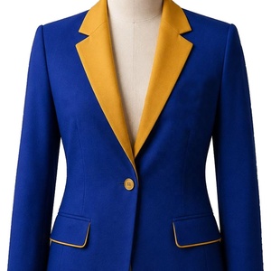 Sorority OEM ODM Custom Blazer Wide Leg Pants <b>Two</b> <b>Piece</b> Suit <b>Set</b> Factory Women Casual Blazer Women's Blue Blazer With Yellow - Product Image 2