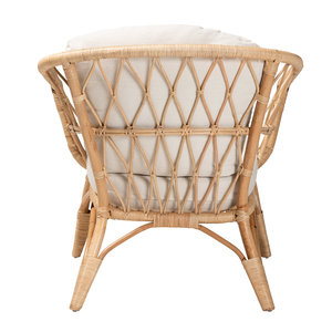 Handmade Natural Rattan Dining <b>Chair</b> Wicker Armchair With Open Back And Curved Frame <b>For</b> Living Room <b>Bedroom</b> Home Furniture - Product Image 3