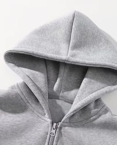 Men's Gray Hooded Sweatshirt Set Two-Piece Solid Color Casual Winter Wear Breathable Long Sleeve Customizable Colors 380g - Product Image 5