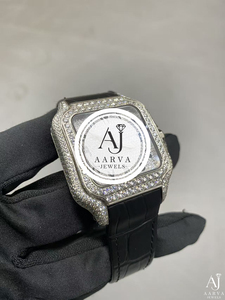 AARVA JEWELS – montre de luxe pour hommes, boîtier carré en acier inoxydable, avec lunette en diamant Miyota, bracelet en cuir noir, 20mm, analogique, à Quartz, avec boîte - Product Image 3
