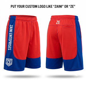 Shorts de basketball pour hommes en maille polyester 140g de qualité supérieure, bleu marine moyen, avec bande latérale blanche, motif monstres de dessin animé numérique personnalisé, élastique - Product Image 3