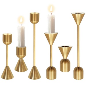 Home Decoration Durable Metal Candles Stand <b>Brass</b> <b>Candlestick</b> Holder Set Modern Geometric Design - Product Image 4