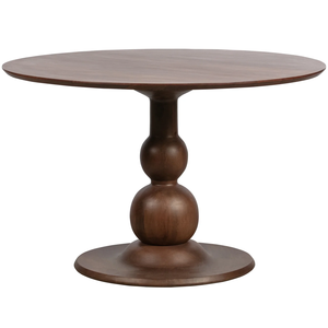 Table de salle à manger nordique en bois de manguier massif, design accrocheur, forme ronde, avec base sur pied décorée, options multicolores - Product Image 5