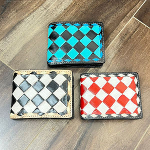 Portefeuille en cuir véritable de conception de marque célèbre pour les hommes RFID bloquant le motif de planche à carreaux à deux volets portefeuilles pour hommes porte-carte de crédit - Product Image 5