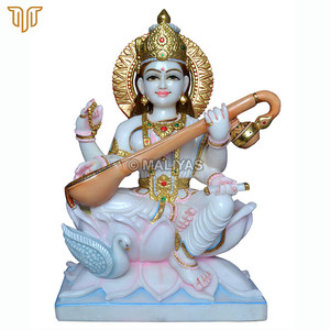Estatua de Saraswati Tallada a Mano en Mármol |   Saraswati Mata Murti e Ídolo de Saraswati en Mármol para Puja de MALIYAS Jaipur - Product Image 2