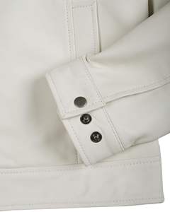 Manteau décontracté en similicuir blanc, manches longues, fermeture boutonnée, style minimaliste, vêtement d'extérieur toutes saisons - Product Image 2