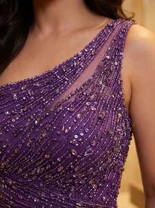 Robe de soirée sirène sexy à sequins froncée, fendue sur le côté, col en V, pour bal de promo, tenue de soirée scintillante, robes de luxe pour boutique - Product Image 4