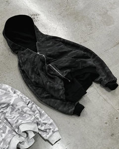 Sweat-shirts à capuche réversibles pour hommes avec impression personnalisée, épaules tombantes, haute qualité, noirs, zippés - Product Image 2