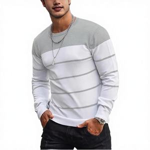 WARPRO INDUSTRY Pull en maille gris et blanc uni 100 % coton anti-plis respirant à manches longues coupe classique pour homme - Product Image 1