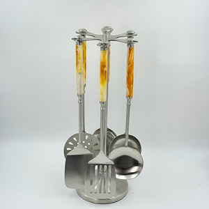 Kitchen Set With Stand Set of 6 With Resin Handle Polish Finish Stainless Steel For The Use Of Party And Wedding - Product Image 1
