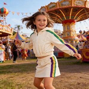 New <b>Mardi</b> <b>Gras</b> Chest Purple Green Gold Stripe Sweatshirt Hoodie and Skirt Set Parent-Child <b>Outfit</b> Casual Customizable - Product Image 3