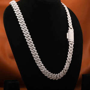 Chaîne cubaine en or massif 14 carats pour homme, 14 mm, plaquée or 18 carats, avec diamants Moissanite, collier de luxe style Hip Hop pour rappeur - Product Image 1