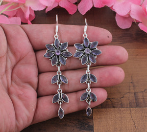 925 <b>Sterling</b> <b>Silver</b> Blue Lace Agate Water Drop Long Dangle Chandelier Earrings | Wholesale Handcrafted Vintage Anniversary - Product Image 1