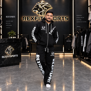 REXFITSPORTS Conjunto Deportivo para Hombre, Negro, con Cierre, Sudadera con Pedrería y Pantalones Deportivos, Estampado en Toda la Superficie, Ropa Urbana, Marca Privada OEM - Product Image 4