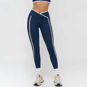 High Waist Leggings With White Stripe Seamless Knitted Sporty Full Length Women's Yoga Pants Compression <b>Tummy</b> <b>Control</b> - Product Image 6