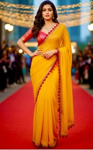 Sari indio de georgette liso para uso diario - Product Image 2