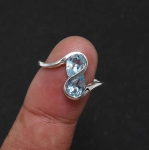 925 Sterling Silver Blue Topaz <b>Statement</b> <b>Ring</b> Two Stone Natural Gemstone December Birthstone Gift - Product Image 5