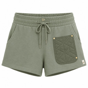 Shorts de Punto de Cintura Baja para Mujer, con Bolsillos, Cierre con Cordón, Color Sólido, Casuales, Transpirables, Mezcla de Algodón y Spandex, Verde - Product Image 1