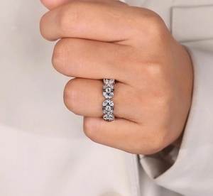Marquise Cut Moissanite Full <b>Eternity</b> Band Sterling <b>Silver</b> Hip Hop Engagement Anniversary Wedding <b>Ring</b> Stackable Gift - Product Image 6