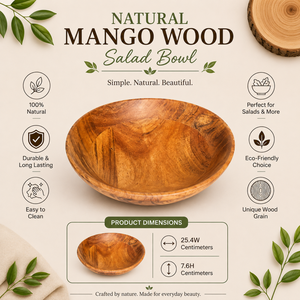 Bol à salade en bois de manguier de qualité supérieure, fait main, bol de service en bois, bol à mélanger les fruits naturel, vaisselle de cuisine rustique et écologique - Product Image 5
