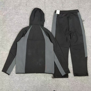 Ensemble de survêtement pour homme noir et gris haute visibilité certifié CE, coupe-vent et imperméable, respirant, en nylon, avec sweat à capuche et pantalon de jogging - Product Image 2