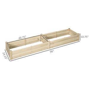 Fioriera Rialzata in Legno 244x61x25 cm con 2 Contenitori Medi e Rivestimento in Tessuto Non Tessuto per Patio, Dimensione Vaso Naturale 5 Pollici - Product Image 3