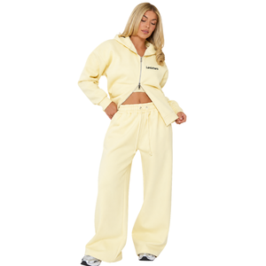 Conjunto de chándal de dos piezas para mujer con sudadera con capucha de cremallera completa, pantalón de pierna ancha y cintura elástica, estilo casual y relajado, venta al por mayor - Product Image 1