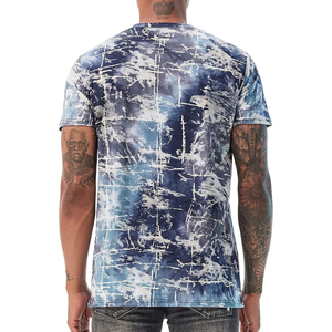 Tie Dye Blue Cloud Washed Abstract Print Short Sleeve Casual Men T <b>Shirt</b> Summer European Style - Product Image 3