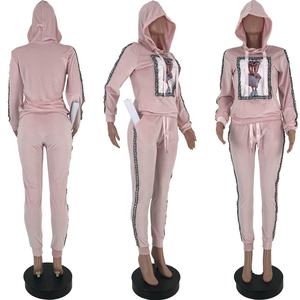 Winter Hoodie Wide Leg Pants Long Sleeve Velvet Sweatsuit Women 2 Piece Outfit Women Casual 2 Piece Jogger Set - Product Image 6