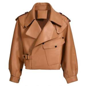 Chaquetas de Cuero para Mujer, Estilo Biker, con Cierre, de Cuero Genuino, Color Marrón Personalizado - Product Image 5