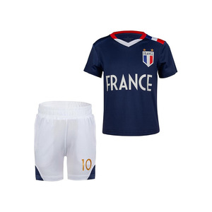 France Kids, Adults Soccer Jersey Kit Blue <b>White</b> V-Neck Short Sleeve Breathable Polyester Uniform - Product Image 1