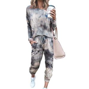 Ensemble de survêtement en polaire deux pièces pour femme, couleur unie, hiver, haut à manches longues et col rond, pantalon long à cordon de serrage - Product Image 1